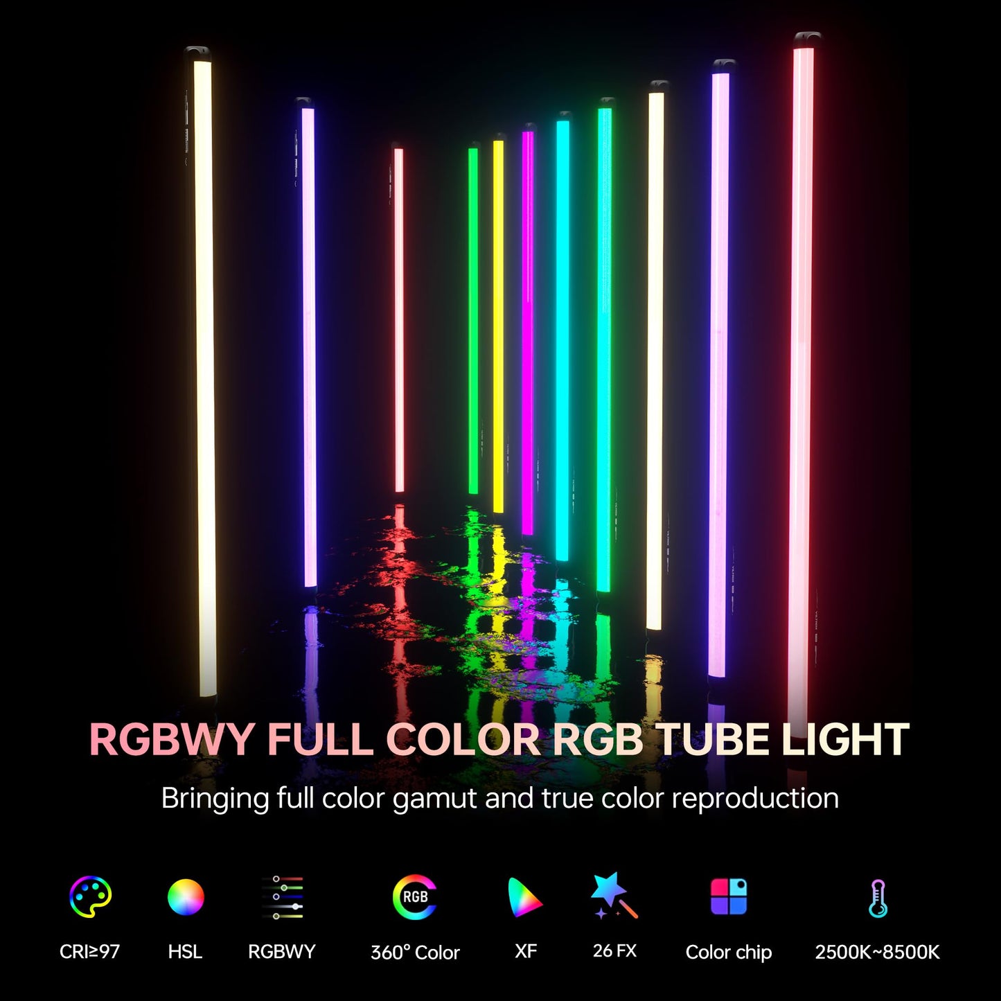 VILTROX K90 2 Pack RGB Tube Light, 30W 38inch Large RGBWY Photography LED Video Stick Light Wand with APP/2.4G/Remote Control, CRI 97+, 26 Scenes, 2500K-8500K, 14.8V/3300mAh Battery, Magnetic Chip