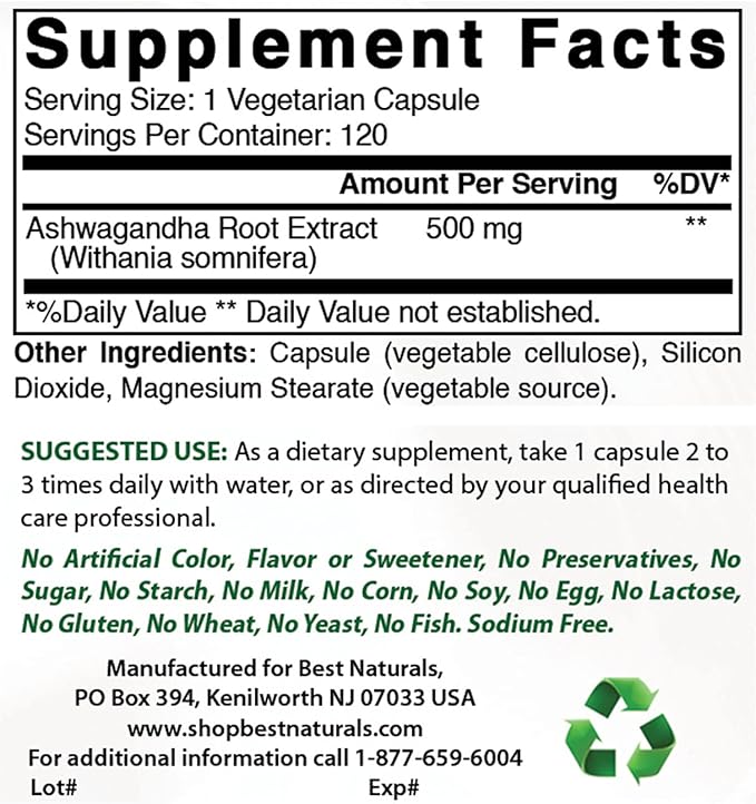 Best Naturals L-Theanine 200mg & Ashwagandha Extract 500 Mg