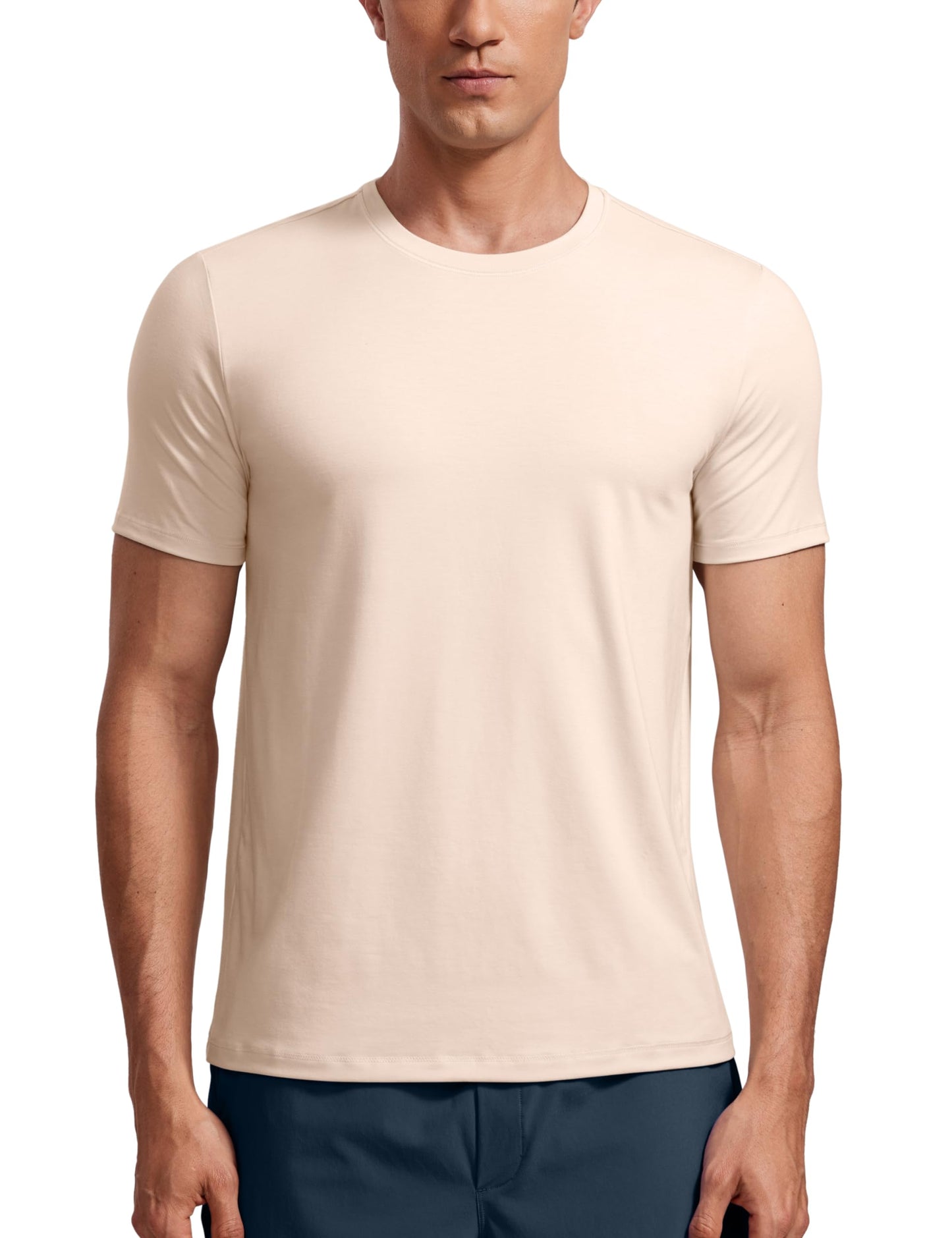 CRZ YOGA Short Sleeve Shirts for Men Quick Dry Workout Classic Fit T-Shirt Casual Daily Comfy Tee Tops White Opal Large