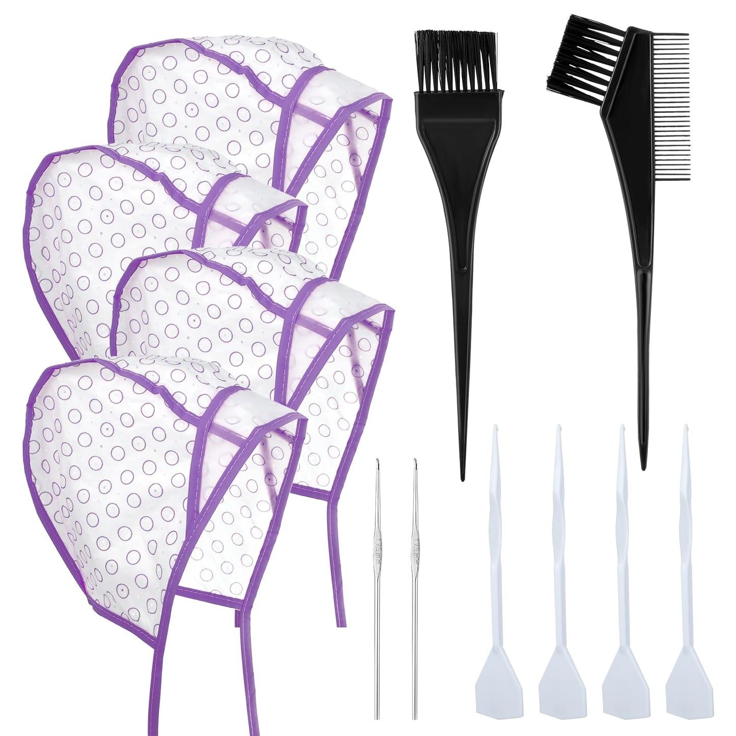 Bewudy Hair Highlighting and Coloring Kit with 12 Frosting Caps, Hooks for Salon Dyeing and Hairdressing (Purple)