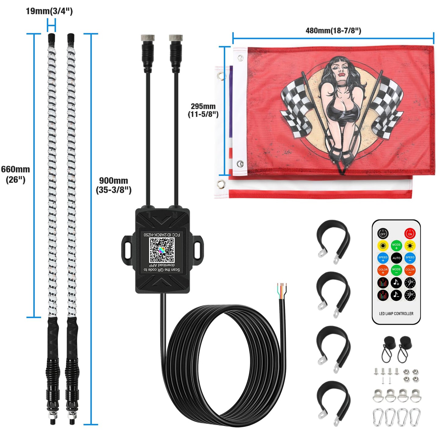 DREAMOTOR Whip Lights, 2Pcs 3FT Spiral RGB LED Whip Lights for Side by Side with Wireless Remote and APP Control, RGB Chasing Lighted Antenna Whips for UTV ATV Truck Polaris Dune Buggy RZR Can-Am