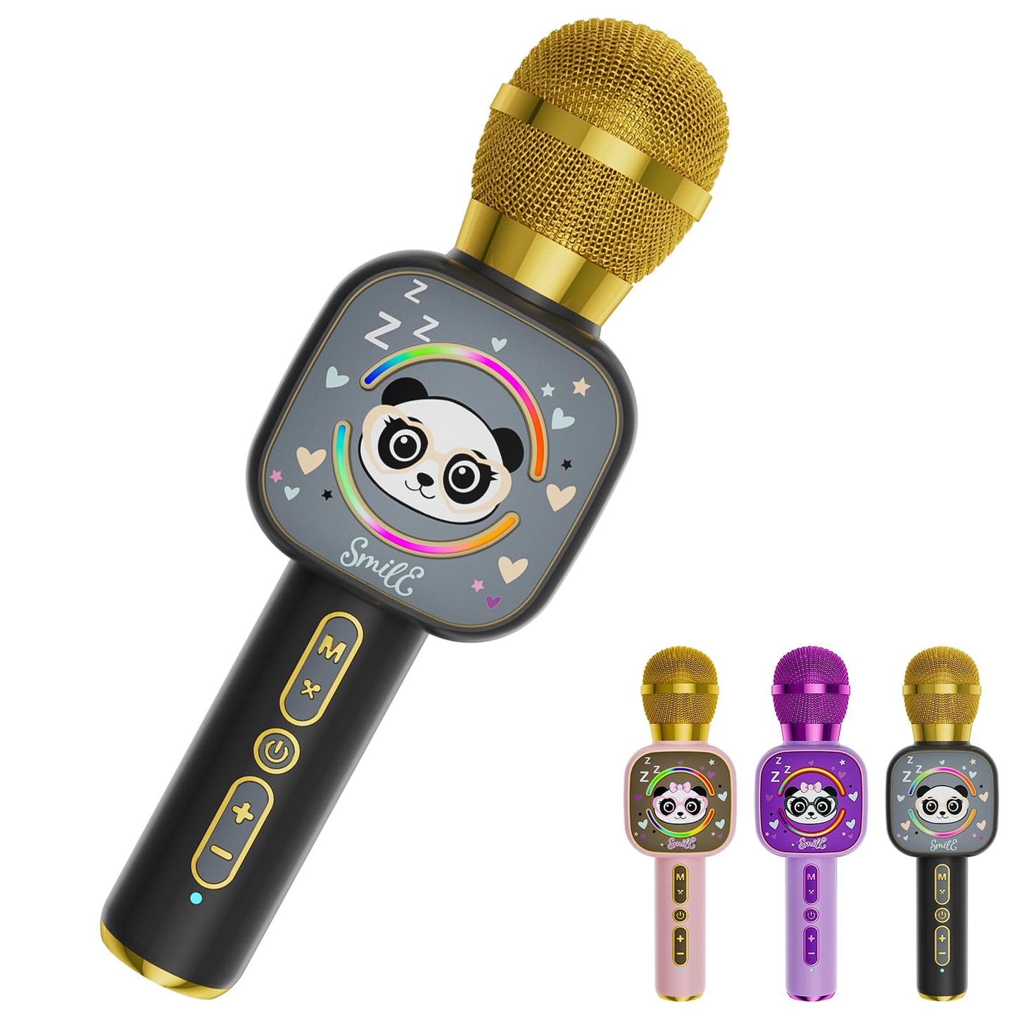 Bluetooth Karaoke Microphone Toy for Kids - Mini Portable Speaker with LED Lights, Wireless Pairing (TWS) for Duet Singing, Christmas Birthday Gift Toys for Boys & Girls Ages 2-12 (black - 1)