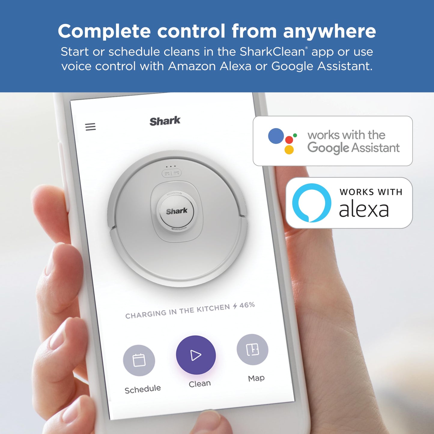 Shark IQ Robot Vacuum with Bagless Self-Empty 60 Day Capacity Base, Multi-Surface Cleaning, Powerful Suction, Pet Hair Pickup, for Carpets & Hardfloors, Home Mapping, White, RV2302AE