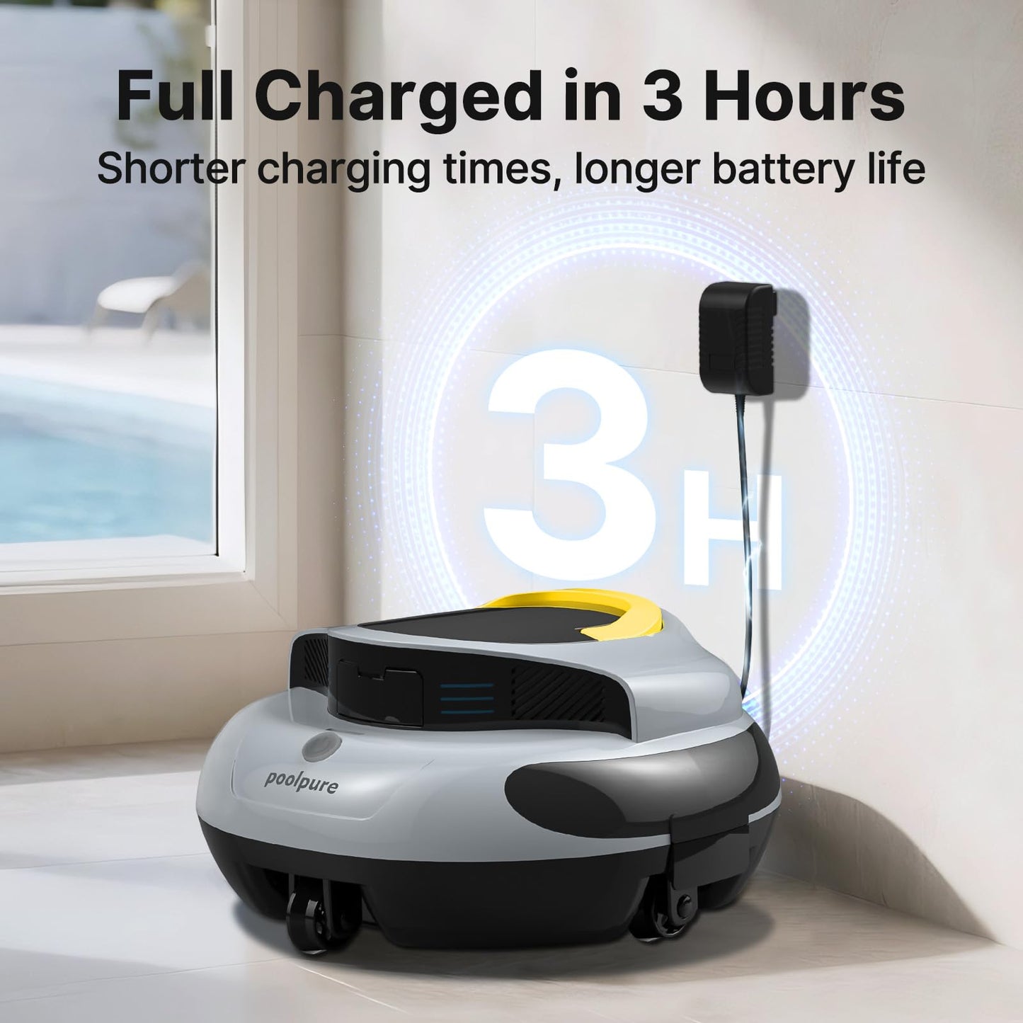 PoolPure Aquaguard SE II Cordless Robotic Pool Cleaner for Above Ground Pools, 100 Min Runtime, 5000mAh Fast Charge, Self-Parking, 2 Cleaning Modes, up to 1000 Sq.Ft (Grey)