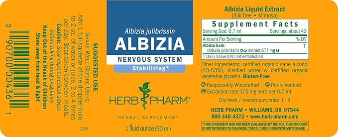 Herb Pharm Albizia Liquid Extract for Nervous System Support, 1 Fl Oz (Pack of 2)