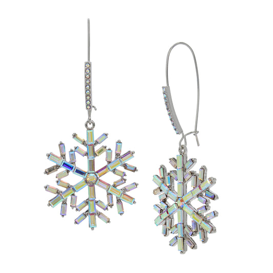 Betsey Johnson Womens Snowflake Dangle Earrings