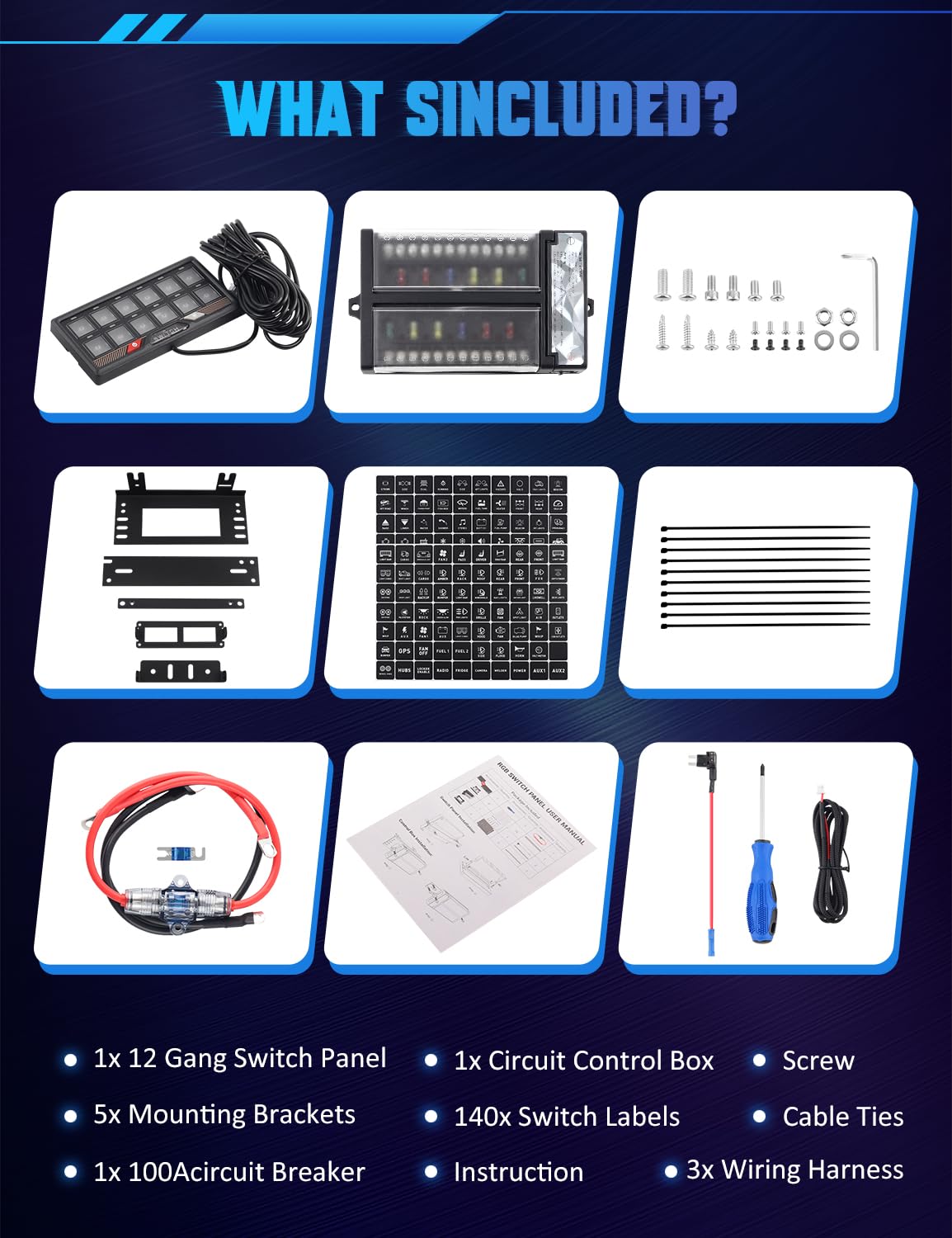 Chelhead 12 Gang Switch Panel RGB Acc Battery Control Control Toggle Momentary Pulsed Switch for Led Light Bar Pods Compatible with Truck Offroad UTV ATV Car Marine 12V 24V