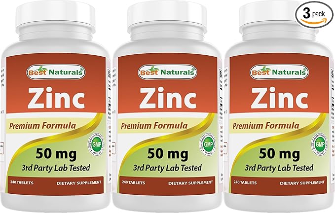Best Naturals Zinc Supplement as Zinc Gluconate 50mg 240 Tablets Pack of 3