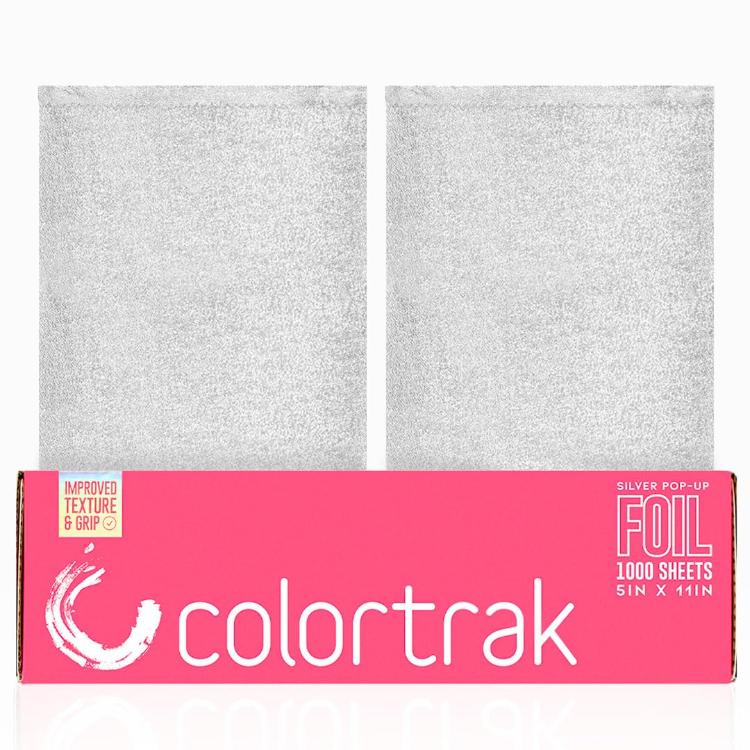Colortrak Embossed Sheets Silver Aluminum Foil Pop-up Dispenser, 1000 Pre-cut Sheets Non-slip Textured Silver 5 x 11 Sheets for Hair Foil Coloring and Highlighting Sheet Applications