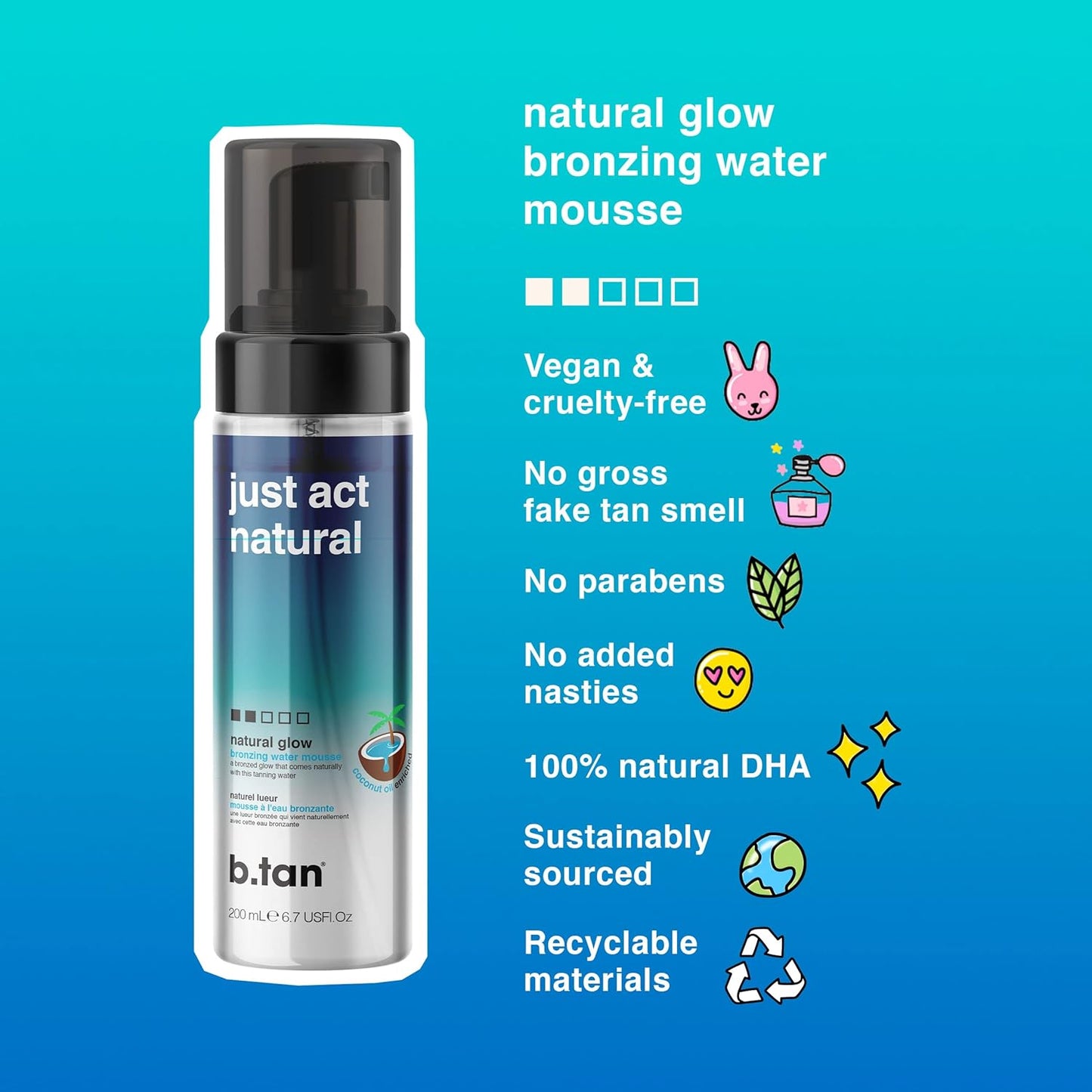 Clear Self Tanner Bronzing Water Foam – Best 1-Hour Sunless Tanning Mousse | Dark, Transfer-Free, 6.7 Fl Oz