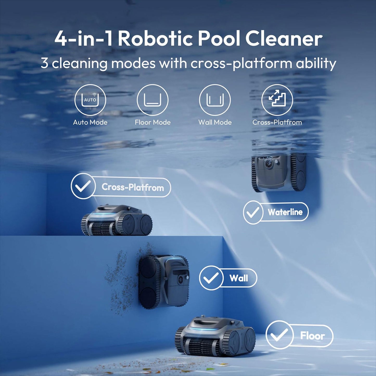 Bublue 700 C10 Pool Cleaner Robot, Cordless Pool Vacuum w/Superior Suction, Triple Motors, Smart Navigation, APP Control, Wall/Waterline, 140-Min Runtime for Inground Pools up to 861 Sq.Ft, Space Grey
