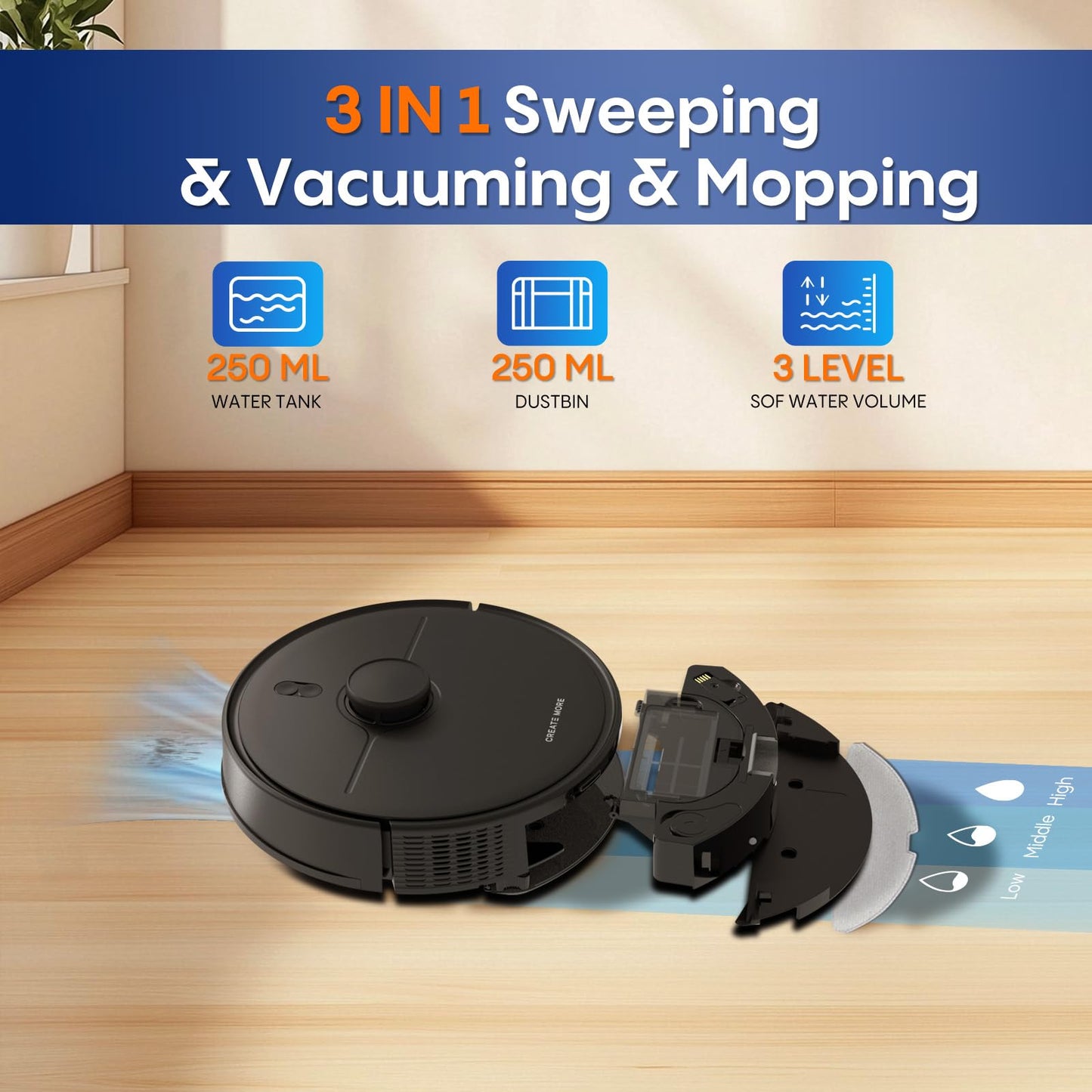 Robot Vacuum and Mop, Up to 60 Days Hands Free Cleaning, 5000Pa Suction, 3-in-1 LiDAR Navigation with Robot Vacuum Self Emptying with, Home Mapping, No-Go Zones, Wi-Fi/App/Alexa, Hard Floors, Carpet