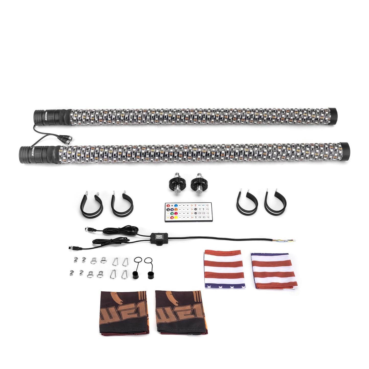 WeiSen 2PCS 3FT LED Whip Light w/Brake Turn Reverse Lights, RGB LED Antenna Spiral Light w/Plug & Play Adapter Compatible with Polaris RZR Maverick X3 UTV ATV Golf Cart Truck