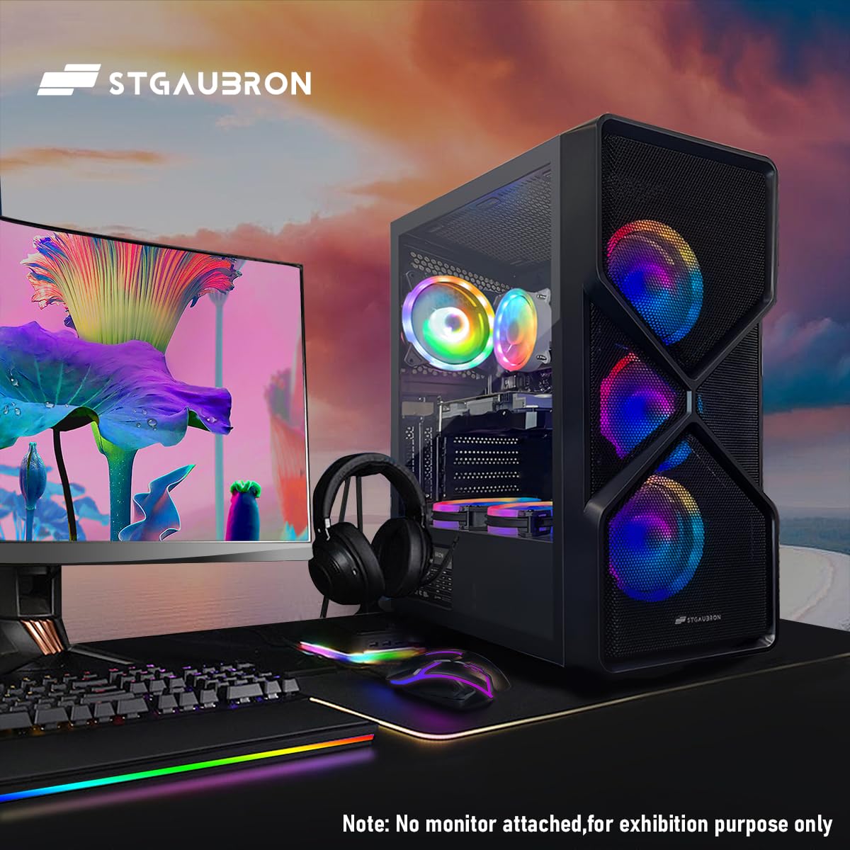 STGAubron Gaming PC Computer Desktop, GeForce RTX 2060 Super 8G, Intel Core I7 8th up to 4.1GHz, 16G DDR4, 1T SSD, WiFi 6 & BT 5.2, RGB Fan x6, Windows 11 Home