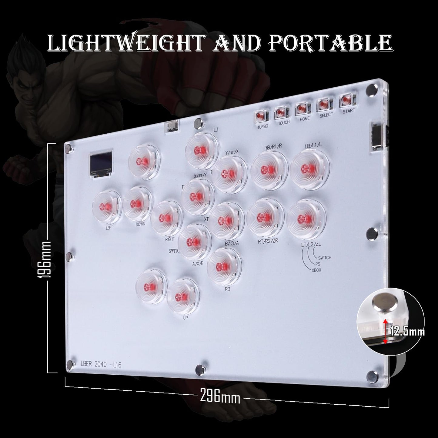 Leverless Controller L16 All-Button Arcade Stick for PC/PS3/PS4/Steam/Switch, Street Fight With Turbo & Custom RGB - Support Hot Swap & SOCD