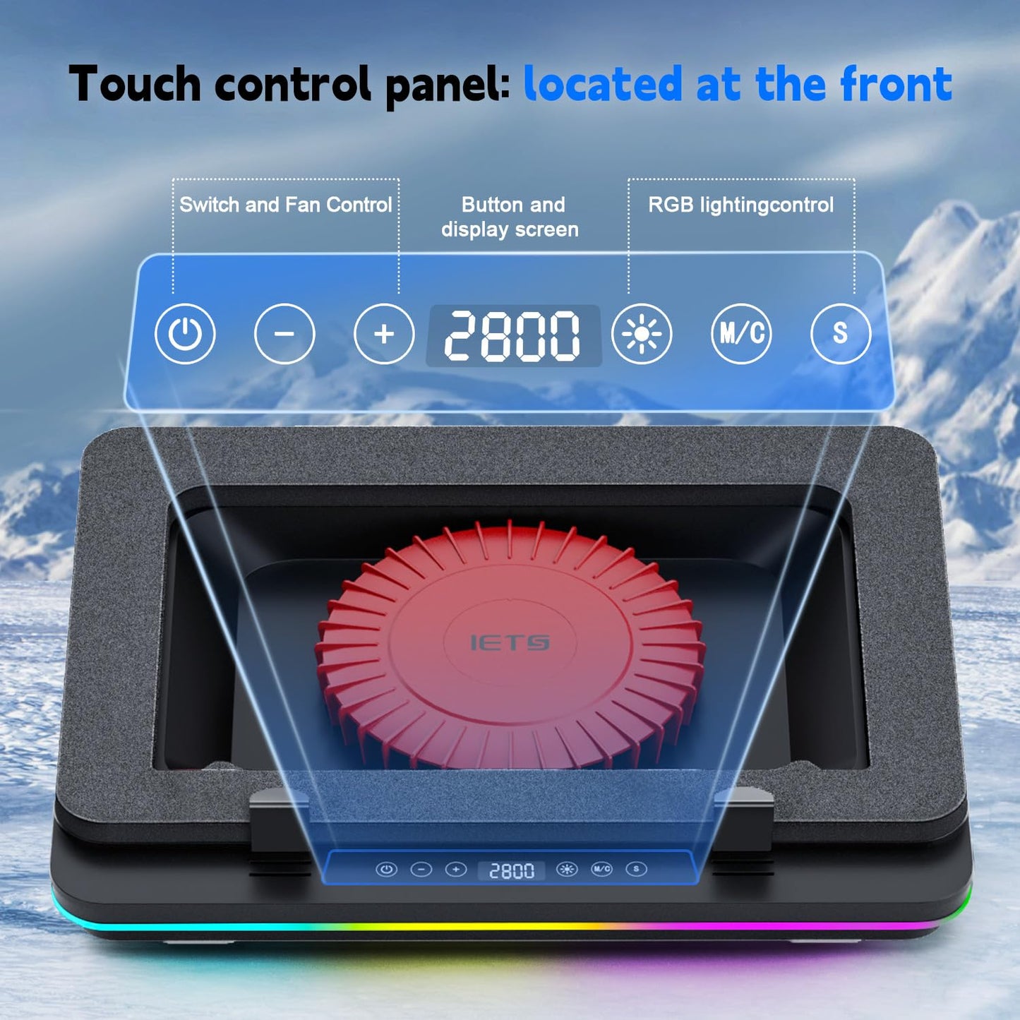 IETS GT600 RGB Laptop Cooling Pad Equipped with Gigantic Turbo-Fan（5.5inch Diameter）,Sealed Foam for Rapid Cooling Gaming Laptop,14.1-19.3 inch Laptop Cooler with 3-Port USB Hub,Dust Filter