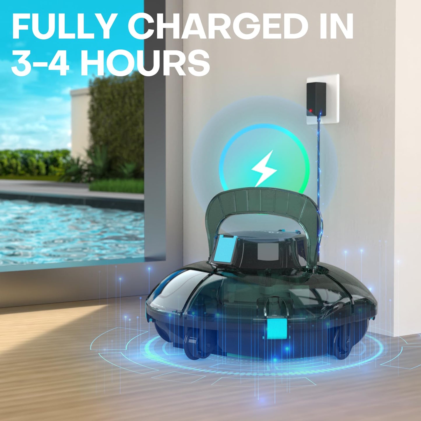 (2025 Upgrade) Cordless Robotic Pool Cleaner, Lasts 75 Min, Automatic Vacuum for Above-Ground Pools up to 645 Sq.ft,Portable, Self-Parking,Transparent Green