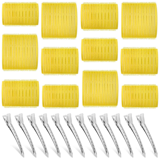 Self Grip Hair Rollers Curlers Set - 24 Pieces with 3 Sizes (4 Jumbo, 4 Large & 4 Medium) and 12 Clips for All Hair Types