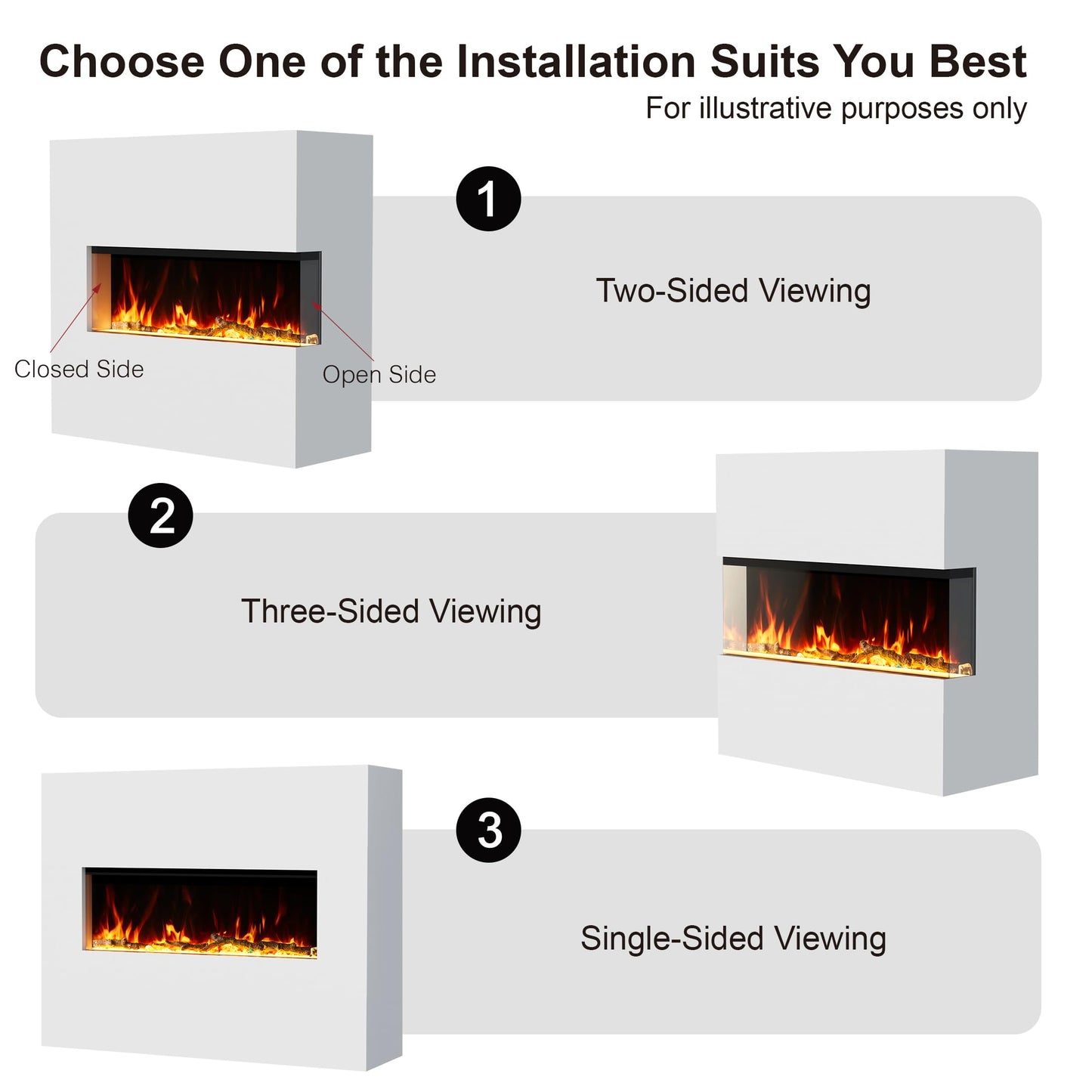 3 Sided Glass Built-in 60" Electric Fireplace - Multi-Color Flames, Heater, DIY Crystal & Log Set, Smart App & Remote Control