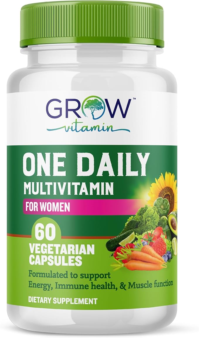 grow vitamin One Daily Multivitamin for Women - Energy Support - Whole Food Supplement to Nourish Hair, Skin, Nails - Non-GMO - No Soy - Gluten Free - 60 Capsules - 2 Month Supply
