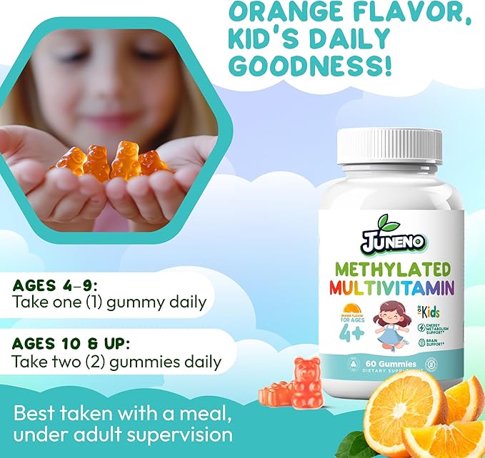 Methylated Multivitamin Gummies for Kids - MTHFR Support Supplement with B Complex 5-MTHF Folate (L-Methylfolate) B1 B3 B6 Methylcobalamin B12 Biotin & Vitamins A C D3 E - Vegan Gluten-Free No Sugar