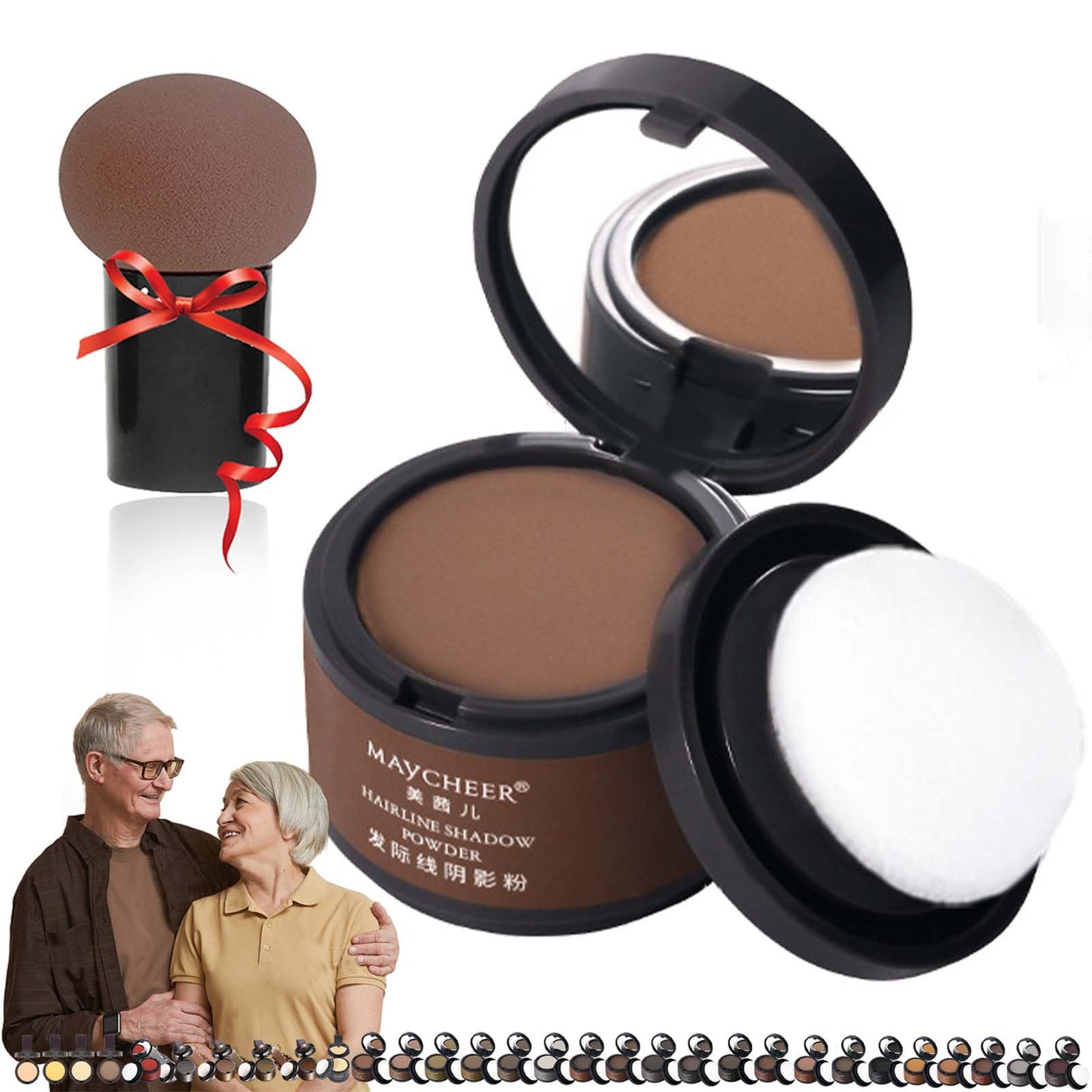 Maycheer Pang Pang Hair Shadow, Maycheer Hairline Powder for Women, 30 Colors Maycheer Root Cover up with Mirror and Cushion, Instantly Conceals Hair Loss (#25 Rusty brown)