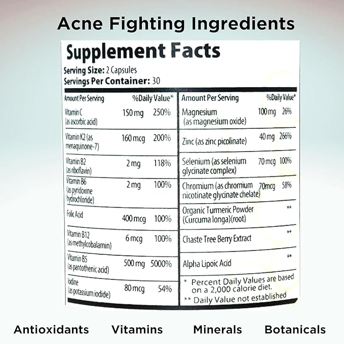 Clear Skin Acne Vitamin System | 20 Antioxidants, Botanicals & Minerals | 60 Count Pack of 4