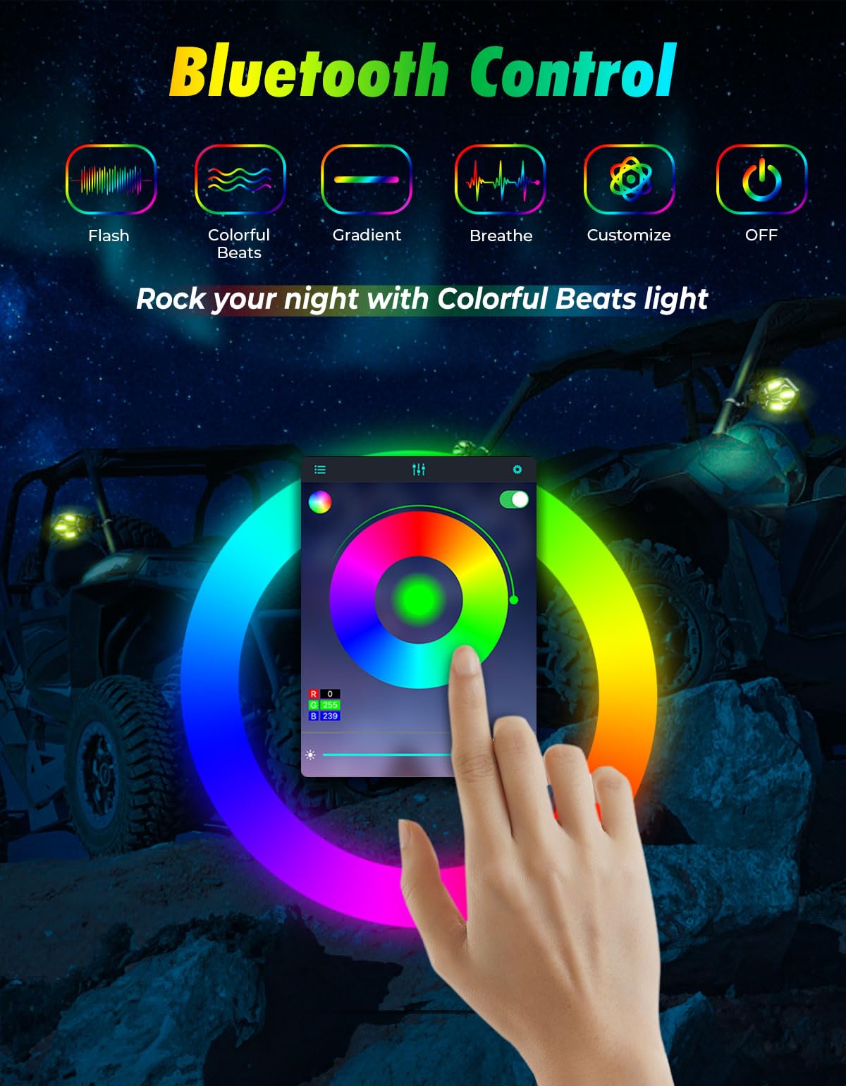 KEMIMOTO UTV Lighted Side Mirrors, RGB Aluminium UTV Mirror with 29 Color Modes for 1.6"-2" Roll Bar Compatible with Can-Am Maverick X3, Polaris RZR, Pioneer, Talon, Teryx, Mule, CFMOTO Rear View