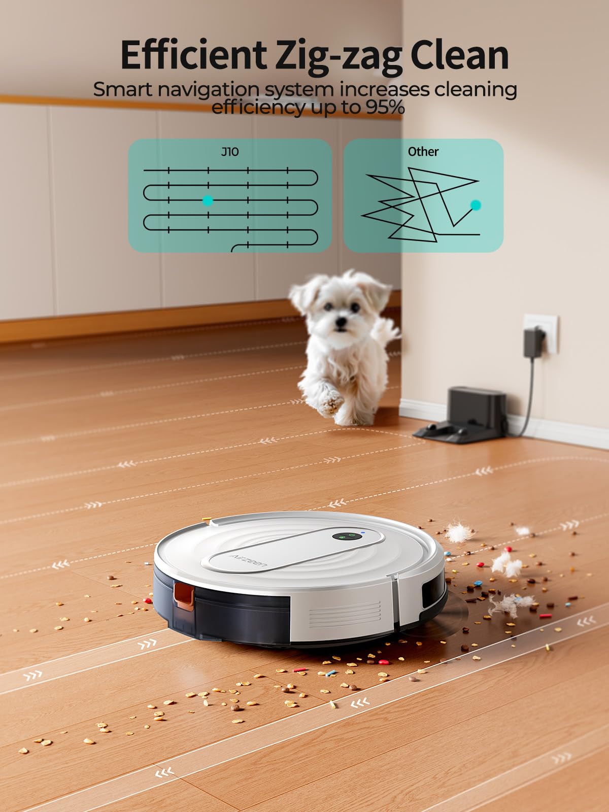 Robot Vacuum and Mop, 4000Pa Power-Lifting Suction Robot Vacuum, APP/Remote/Alexa Control, 3 in 1 Robot Vacuum Cleaner with Self-Charging, Ideal for Pet Hair, Carpet, Hard Floor, Schedule, Quiet, J10