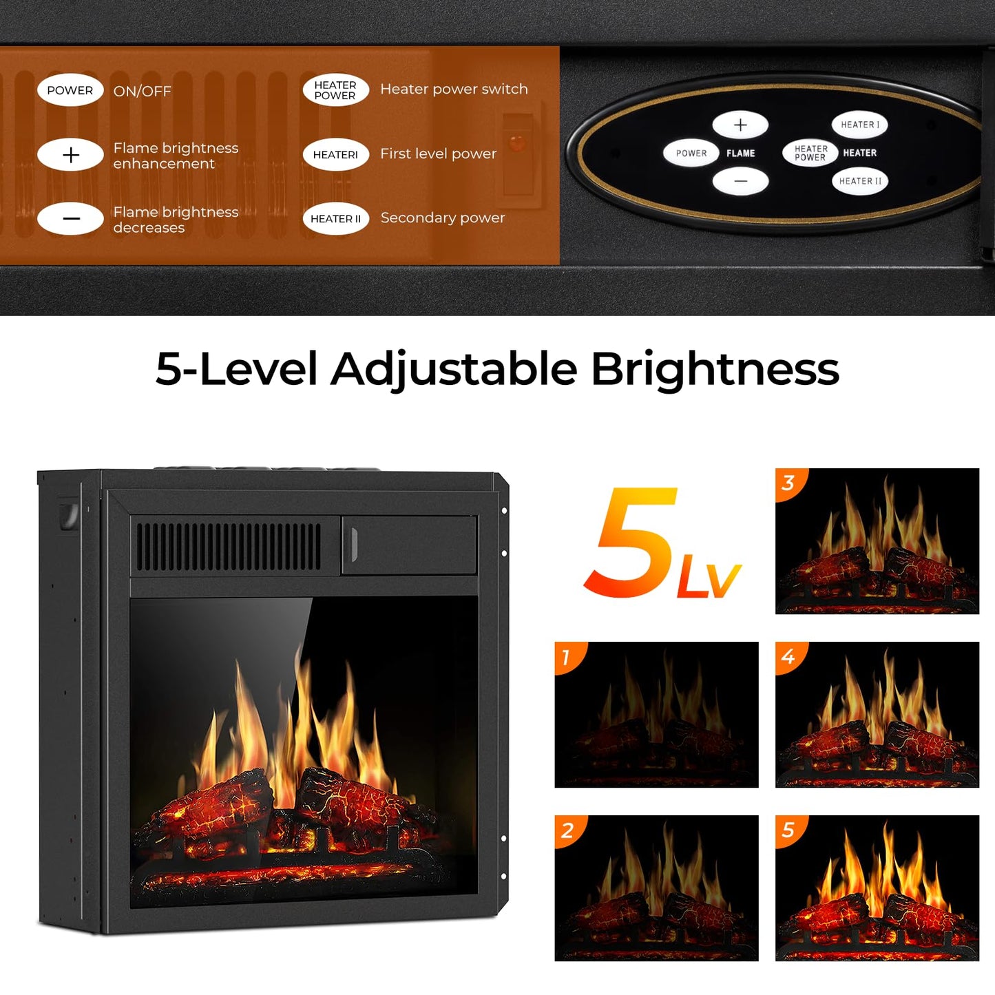 ZAFRO 36" Electric Fireplace Heater with Mantel, 20 inch Electric Fireplace Insert, Freestanding Fireplace with Remote Control, Overheat Protection, Realistic Log & Flame Effect, White