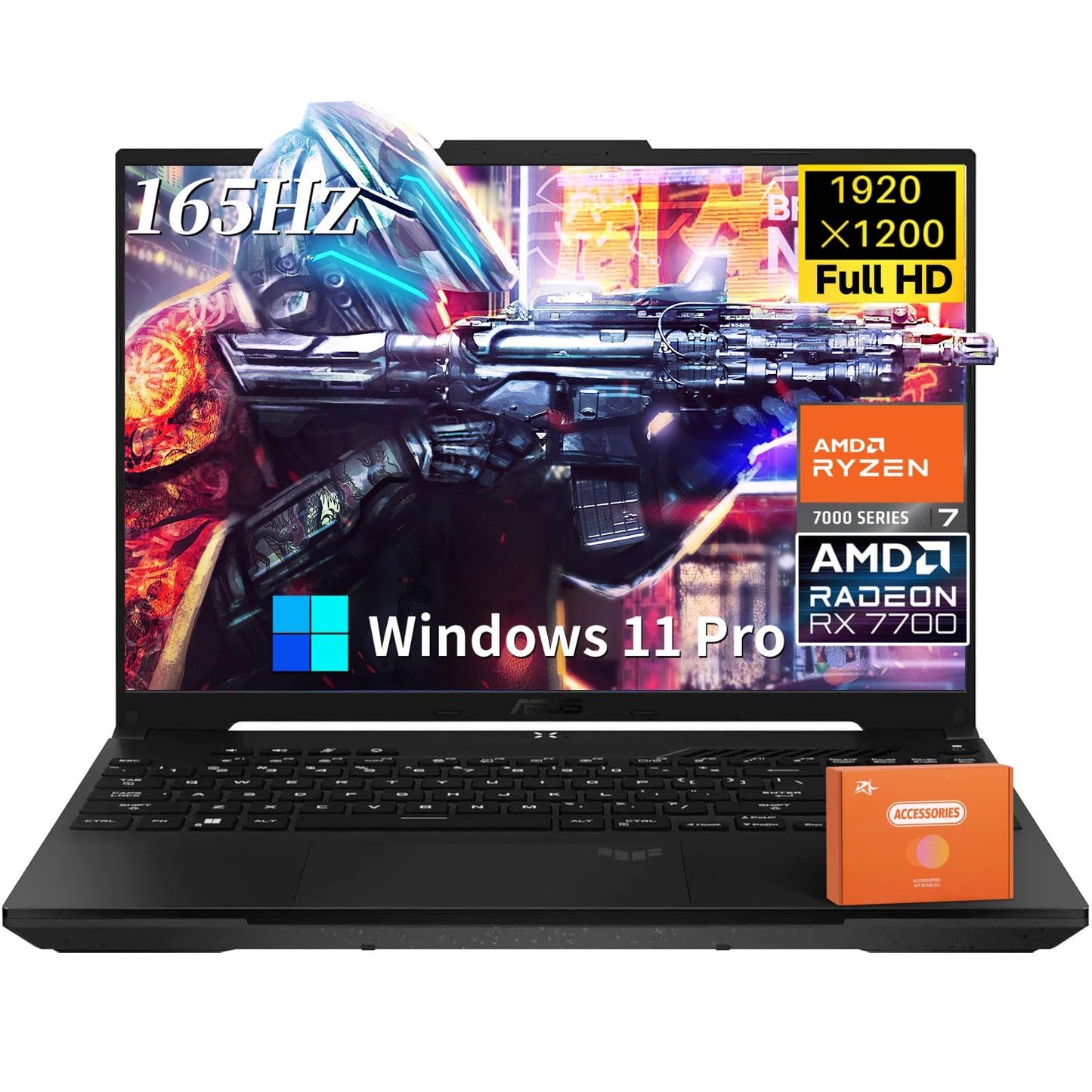ASUS TUF A16 Gaming Laptop, AMD Ryzen 7 7735 HS (Up to 4.75 GHz, 8-Core), Radeon RX 7700S 8 GB, 16" FHD 165 Hz Display, 32 GB DDR5 RAM, 2 TB SSD, RGB Backlit Keyborad, Windows 11 Pro, w/Accessories