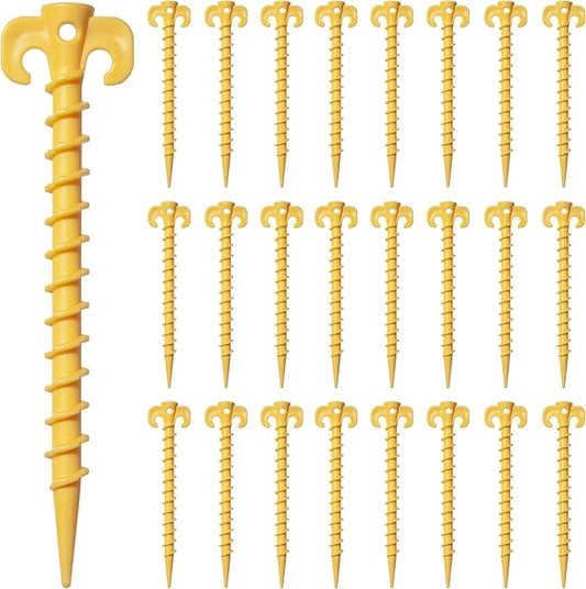 24 Pack Tent Stakes, Stakes for Inflatables, 7.5 inch Heavy Duty Spiral Design Outdoor Tent Stakes, Ground Stakes Ground Anchors Pegs, Yard Lawn Pegs Anchor for Canopy, Camping, Hiking, Beach