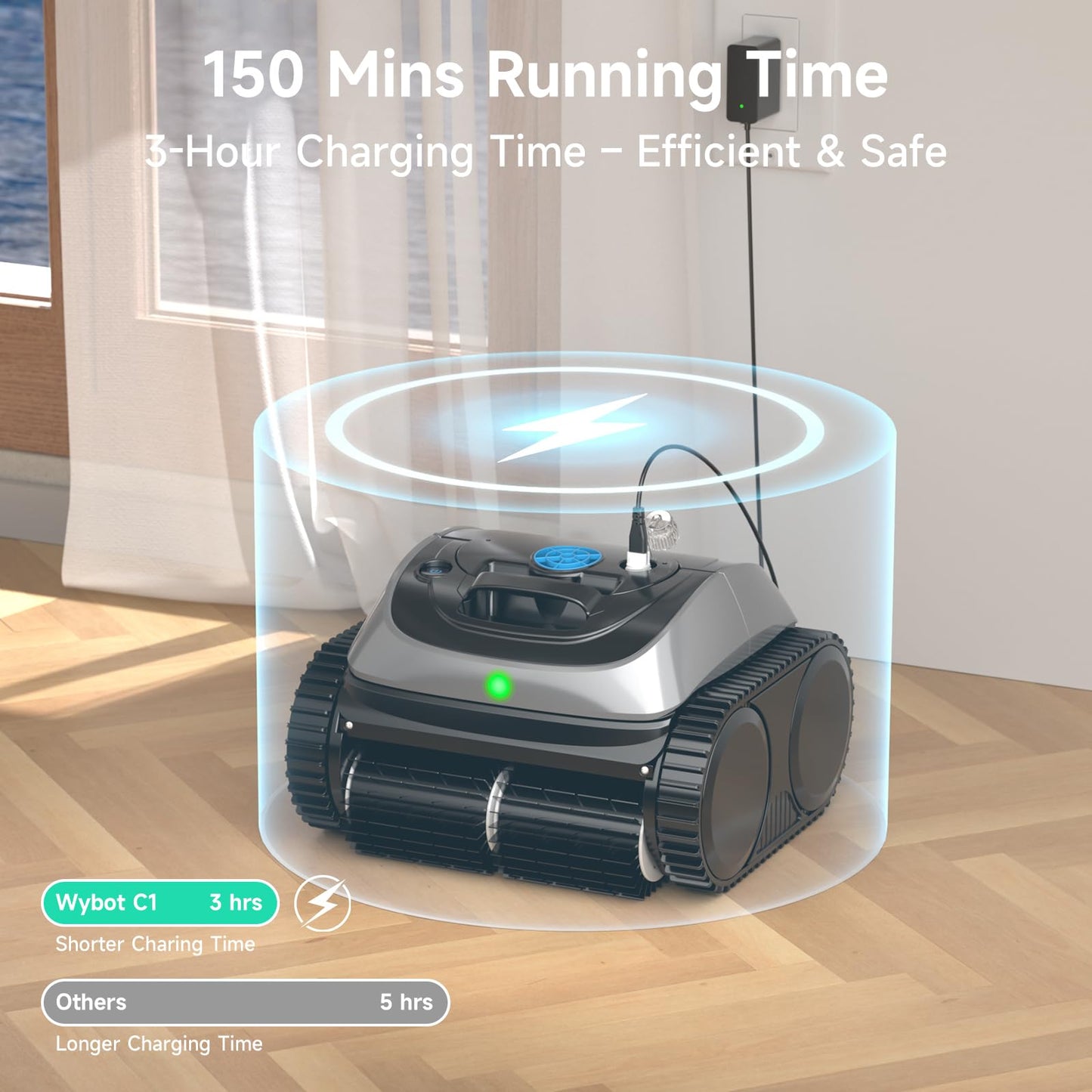 (2025 Upgrade) WYBOT C1 Pool Robot Vacuum for Inground Pools, 4-in-1 Cordless Robotic Pool Cleaner Lasts 150min, Triple-Motor up to 1,614 Sq.ft, Smart APP Support, Auto Wall & Waterline Cleaning