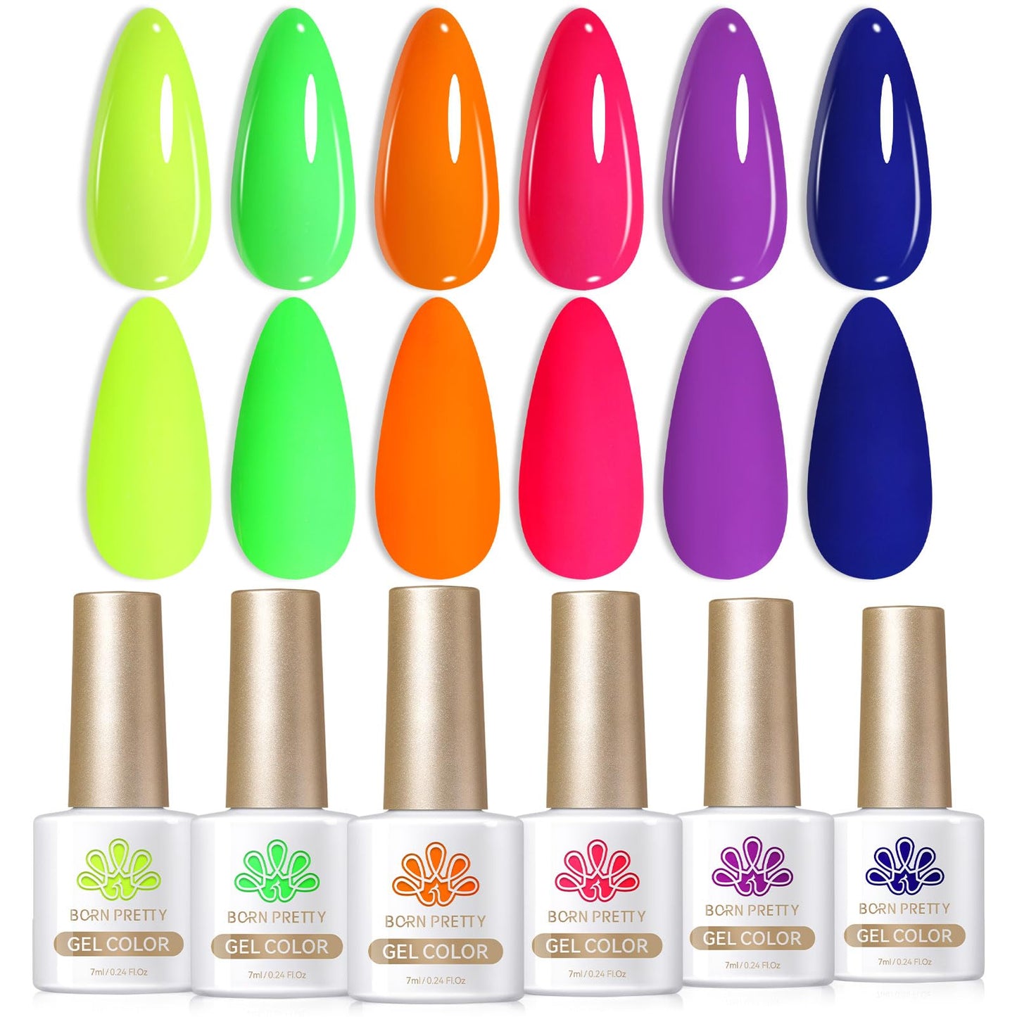 Born Pretty Neon Gel Nail Polish Luminous Glow in Dark Gel Polish Neon Gel Nail Polish Set Fluorescent Gel Polish Orange Hot Pink Blue Yellow Green Purple Vibrant Spring Summer Gel Polish 7ML