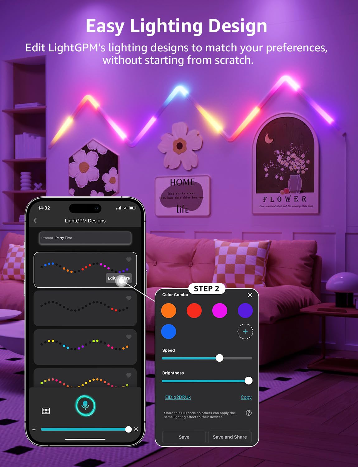 Lepro WL1 AI Smart RGB Wall Lights for Christmas Decorations, LLM AI Generated Lighting with LightBeats Music Sync, Voice Control Via App, Wi-Fi & Bluetooth LED Light Bars, 8 Pcs with 4 Corners