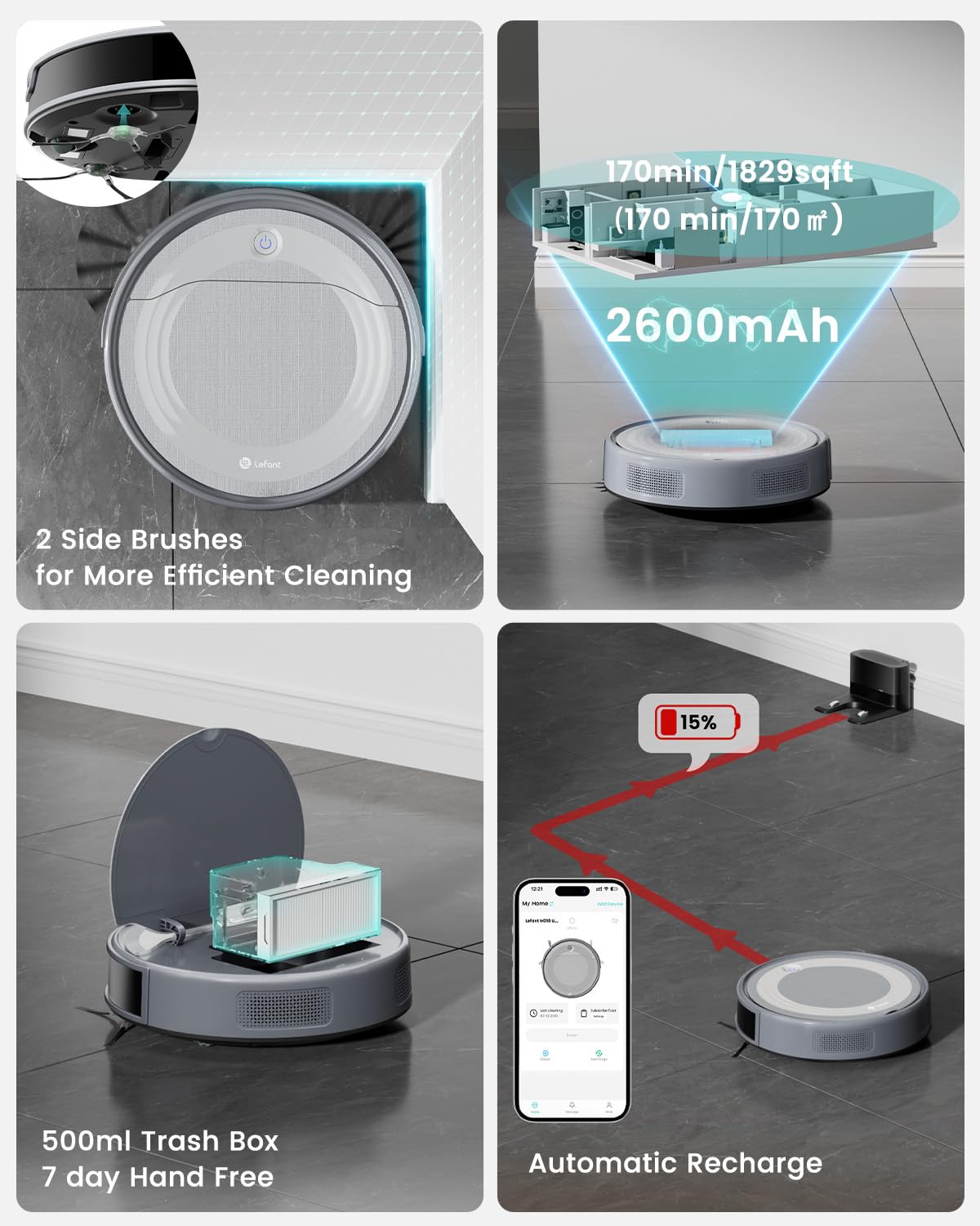 Lefant M310 Ultra Robot Vacuum and Mop, 6000Pa Suction-Slim Robotic Cleaner with ToF LiDAR Navigation, Accurate Obstacle Avoidance, WiFi/App/Alexa Control, 170min Runtime, for Pet Hair and Home