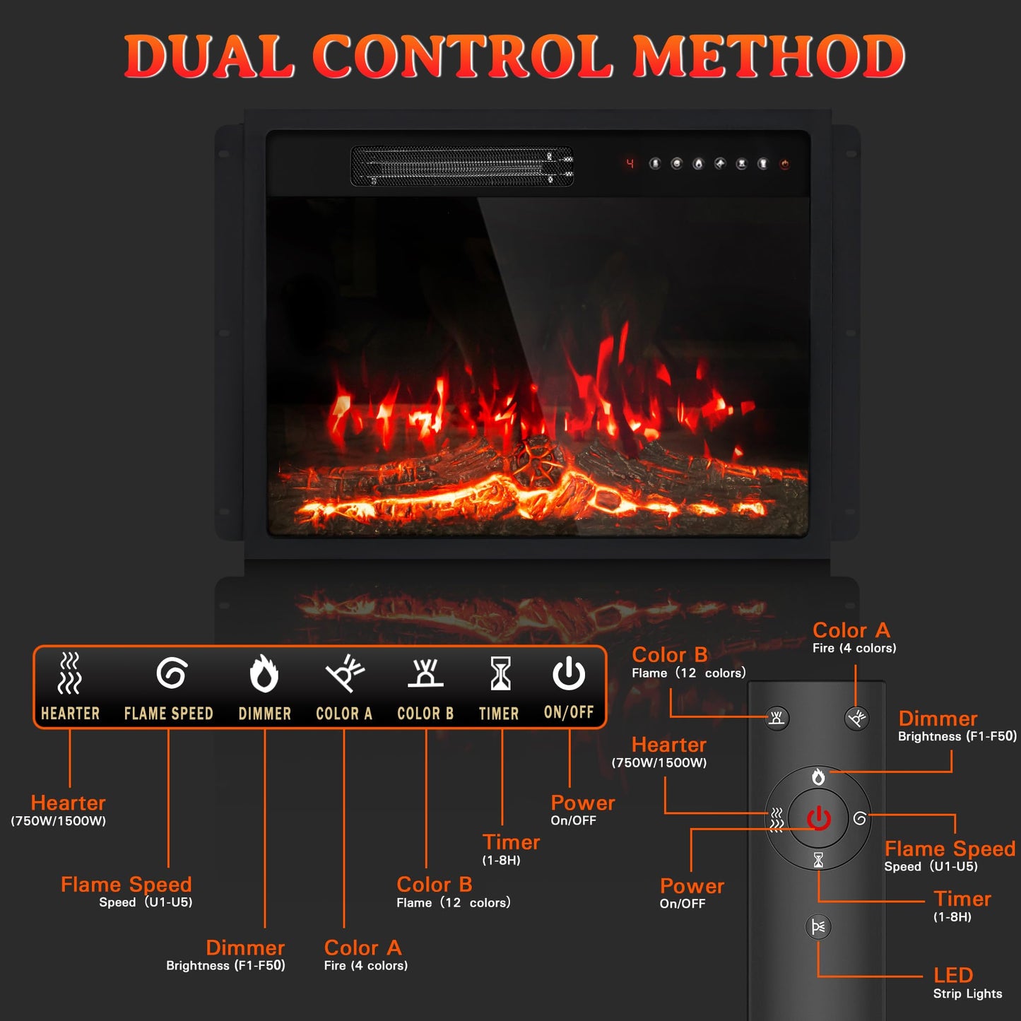 Weyderk 50" Electric Fireplace with Mantel, TV Stand with 23" Freestanding Electric Fireplace, Adjustable Led Flame Remote Control, Beige Gray Marble Finish Fireplace Mantle for Living Room, Bedroom