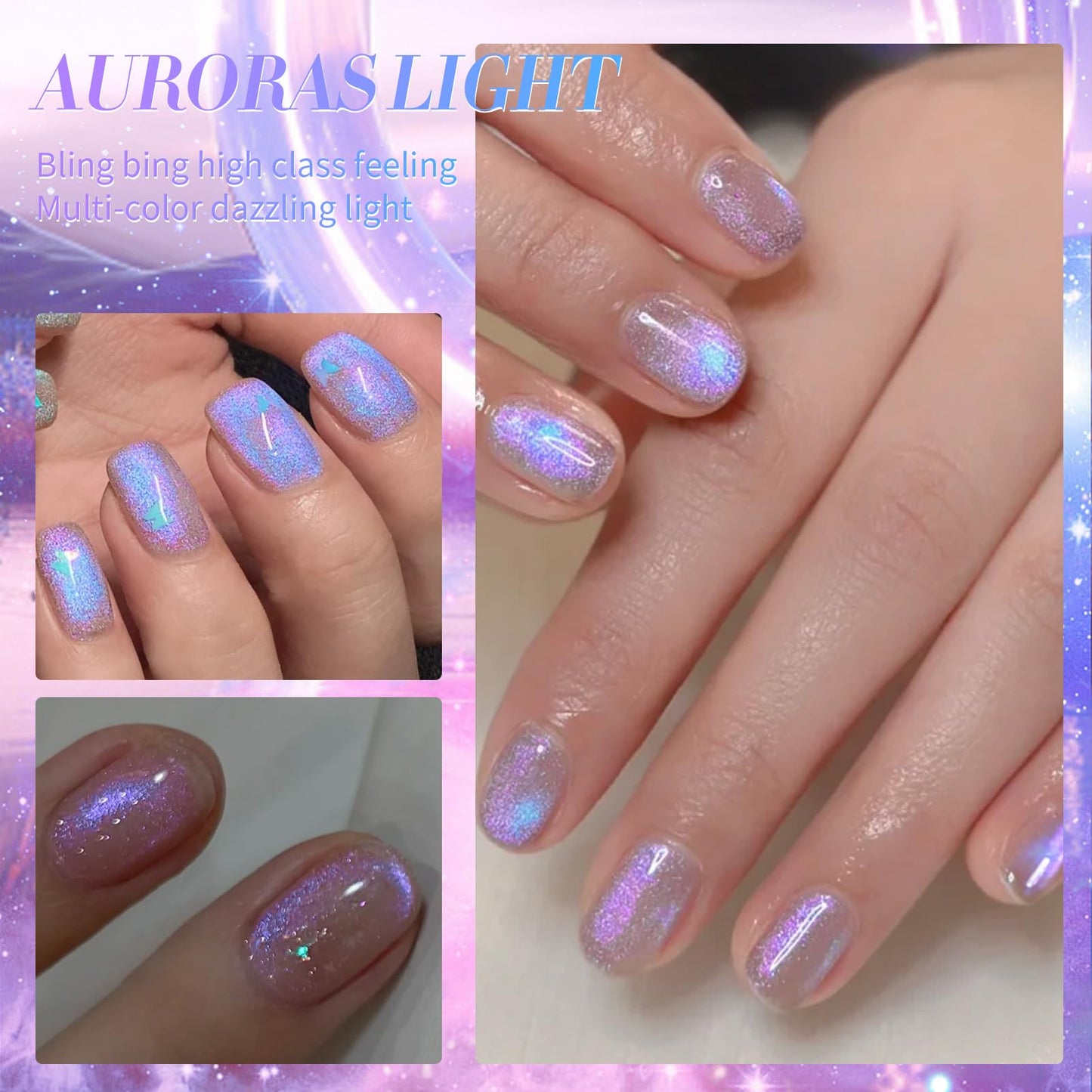 Born Pretty Cat Magnetic Eye Gel Nail Polish, Purple Auroras Cat Magnetic Gel, Mermaid Shiny Effect Soak Off Nail Art Salon Manicure Home Gift 15ml