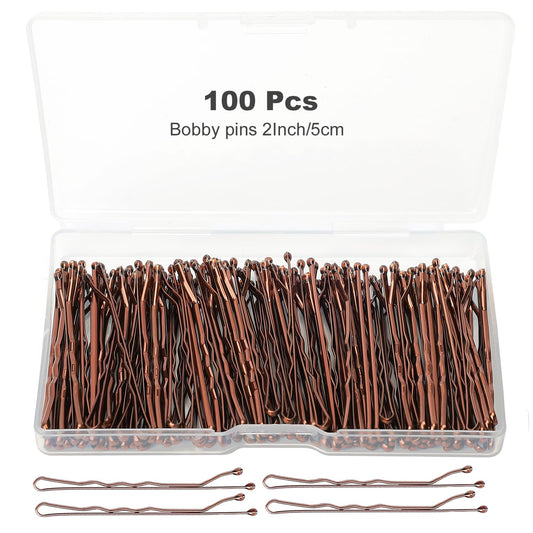 100Pcs Bobby Pins Brown Hair Pins Kit for Women Girls Kids Premium Wavy Brown Bobby Pins Hair Clips with Storage Box,Suitable for All Hair Types (2inch)
