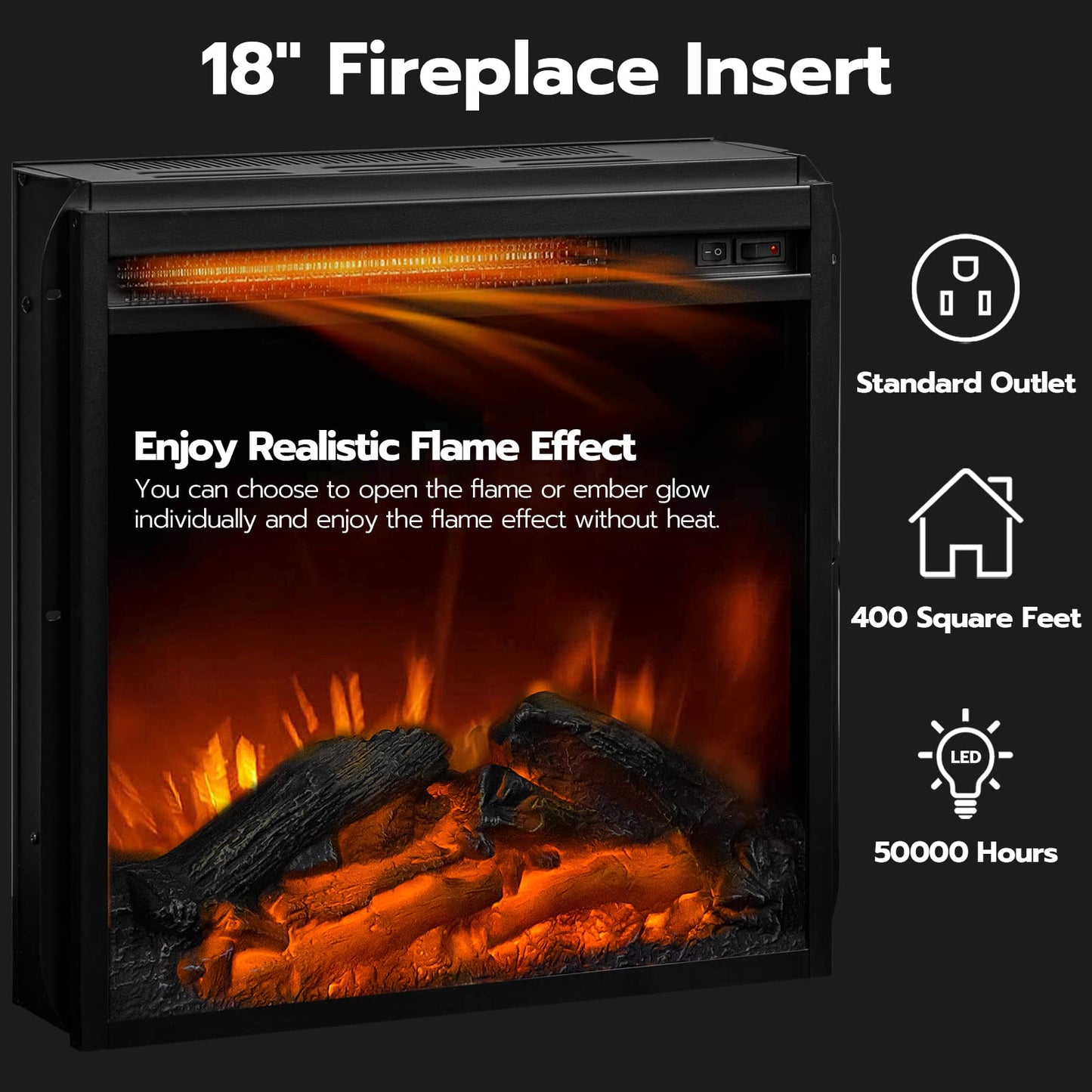 HOOBRO Electric Fireplace TV Stand with Charging Station and LED Lights, Black TV Stand with Fireplace for 32" 43" 50" 55" 65", Entertainment Center with Adjustable Glass Shelves, Black BK88UDDS01