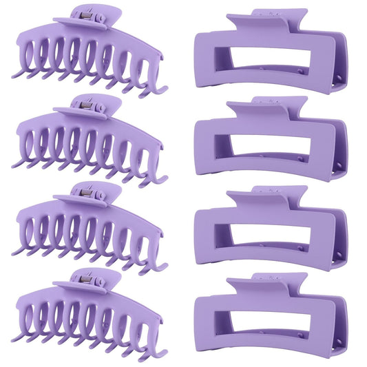 Purple Hair Clips for Women - 8 Pack 4.3 Inch Large Hair Claw Clips for Women Thin Thick Curly Hair, Big Matte Banana Clips,Strong Hold jaw clips