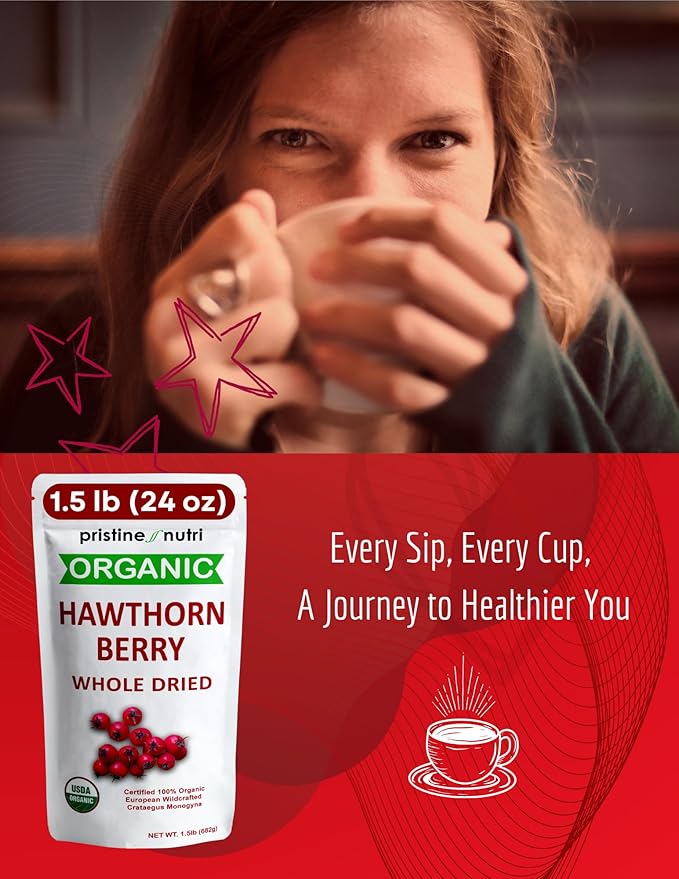 1.5 lbs (24 oz) hawthorn berry organic dried bulk | make hawthorn berry tea organic | 100% organic hawthorn berries whole dried | European Wild Berries | Make Wellness Tea for Heart Support, Blood Pressure and Stress Relief (packaging may vary)