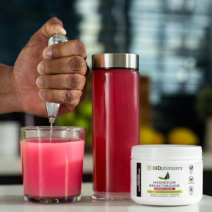 BIOptimizers Magnesium Breakthrough Drink Raspberry Lemonade - 8 Forms of Magnesium: Glycinate, Malate, Citrate, and More - Natural Sleep and Brain Supplement – 6 oz (30 Servings)