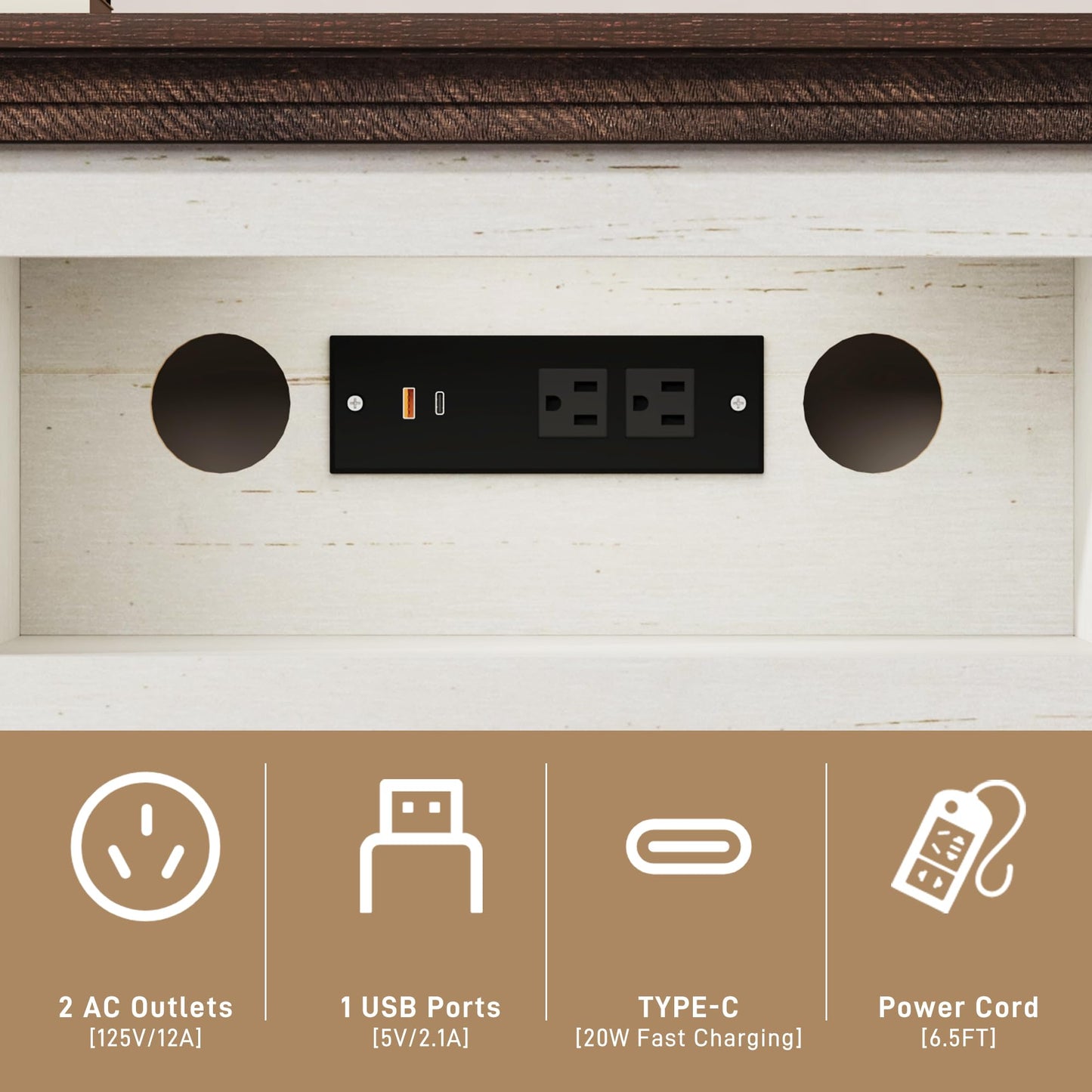 85" Electric Fireplace with Mantel, Fireplace TV Stand w/42 Electric Fireplace for 65 Inch TVs with Power Outlets, Farmhouse Entertainment Center with Storage for Living Room, Bedroom, Antique White