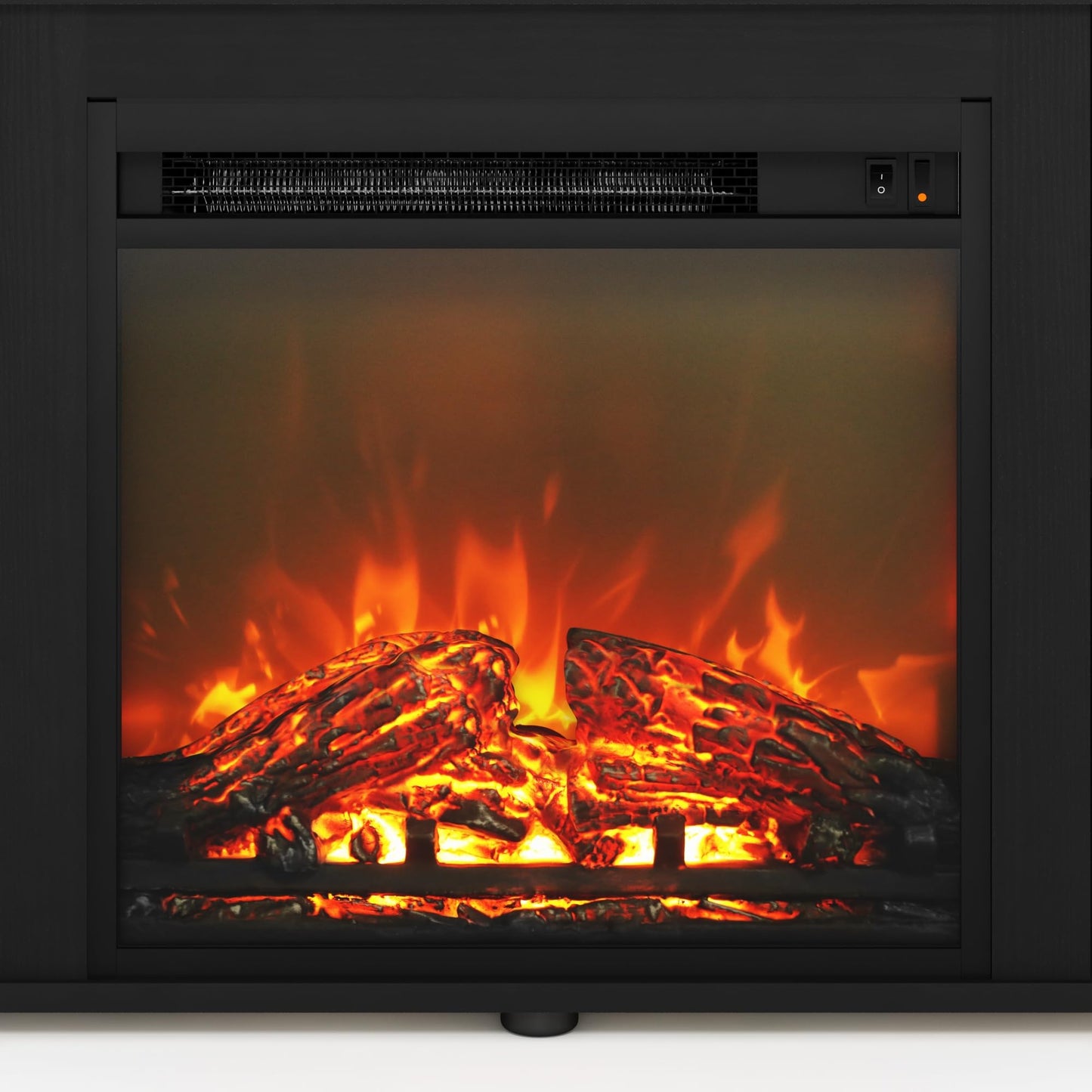 Furinno Jensen Entertainment Center Stand with Fireplace for TV up to 55 Inch, Americano, Corded Electric, Adjustable
