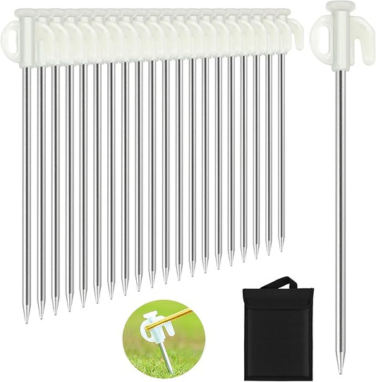 KOMCLUB 20PCS Tent Stakes Heavy Duty Tent Pegs Metal Tent Pegs Canopy Stakes Ground Stakes Spike Steaks for Outdoor Camping Tents Garden Canopies Grassland with Storage Bag