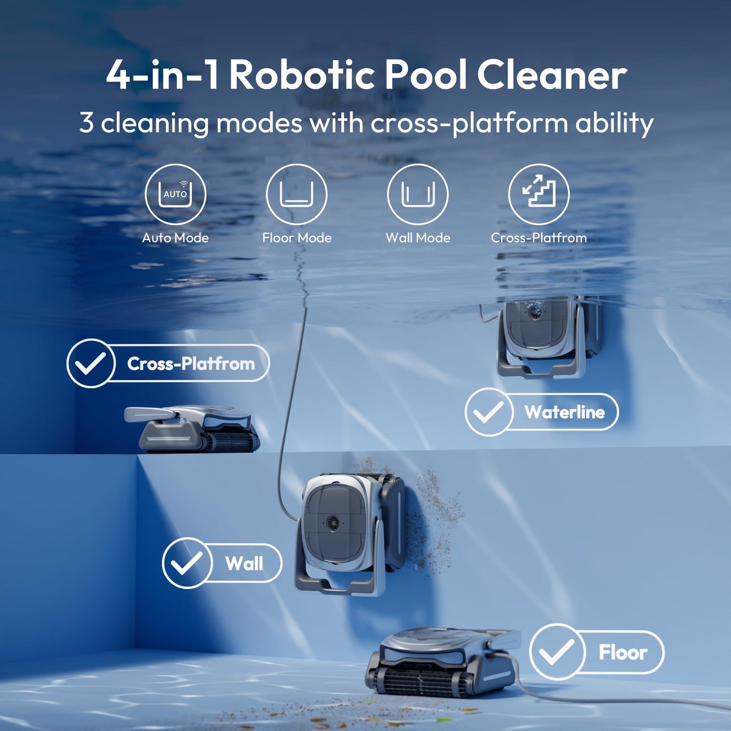 BUBLUE Bubot 800P Robotic Pool Cleaner, Pool Vacuum with Superior Suction, Smart Navigation, APP Control, Custom Scheduling, Wall/Waterline Cleaning, TangleEase Tech, for Pools up to 1,076 Sq.Ft