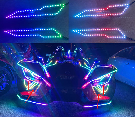 2PCS RGB Dream Color Chasing LED Halo Rings Kit - Angel Eyes Lights with Bluetooth & Remote, Fits 2020-2024 Polaris Slingshot Lower Overlay Lighting Off-Road Attracive Eyes
