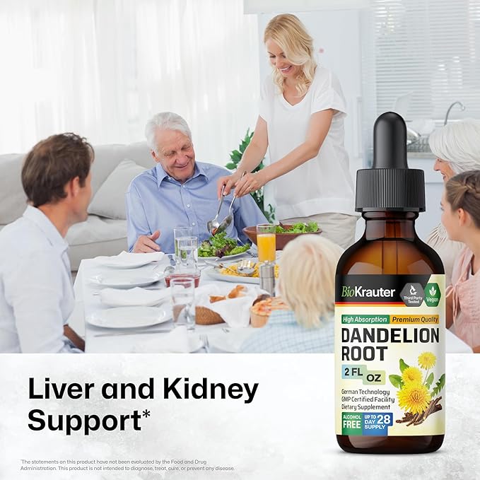 BIO KRAUTER Dandelion Root Extract - Alcohol & Sugar Free Dandelion Tinture - Vegan Supplement for Cleansing & Immunity - 2 Fl. Oz - 28 Days of Supply