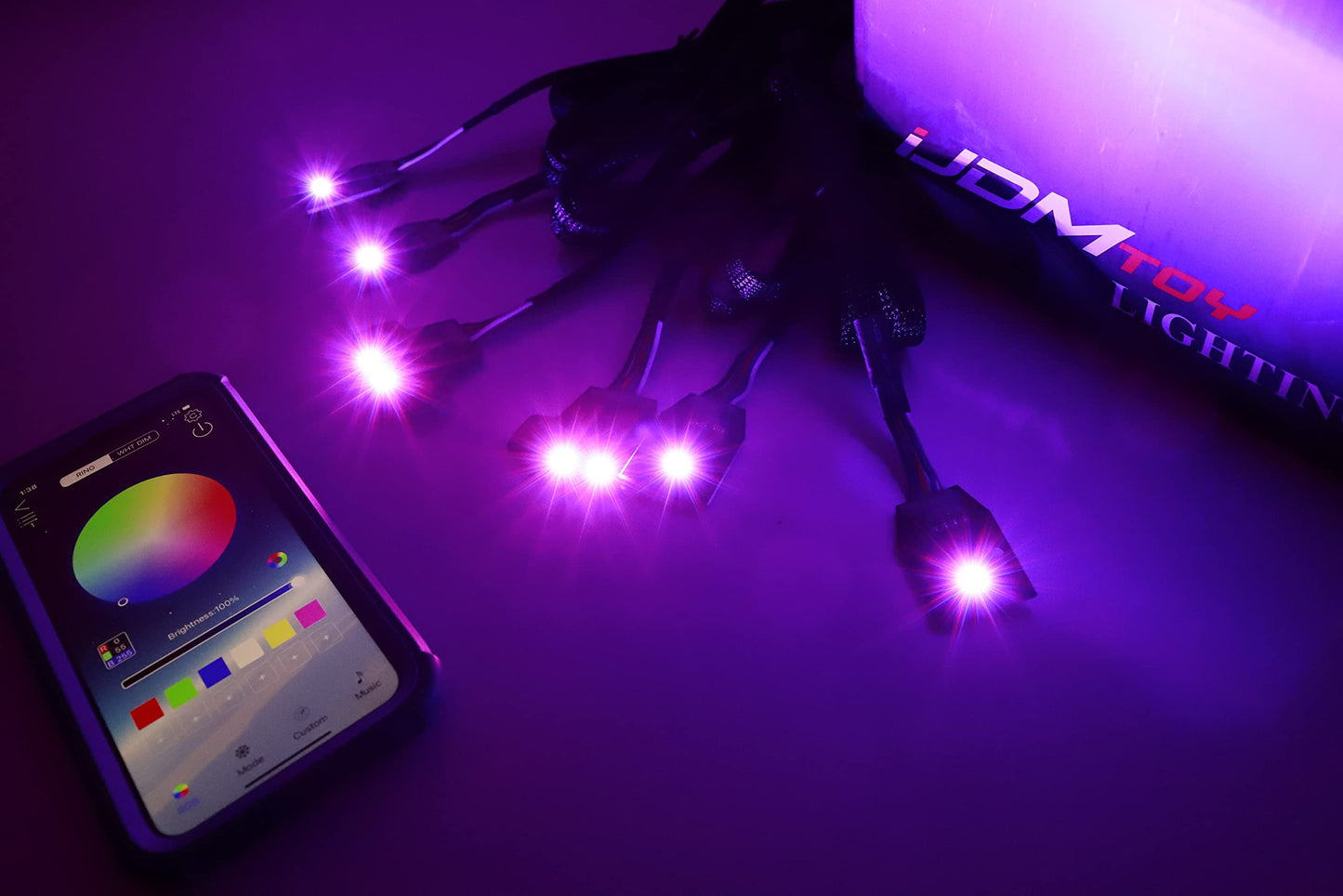 iJDMTOY RGBW Multicolor LED Circuit Board Ambient Lighting Kit Compatible with 2015-up Dodge Charger, Control_by_Smartphone